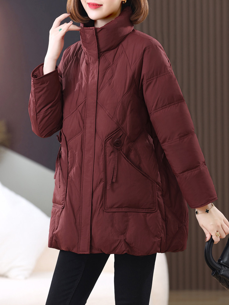 长期有货立领羽绒服中长款2024冬季新款宽松加厚白鸭绒外套女,女装羽绒服,璐依舞