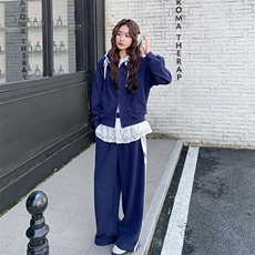 春装新款韩系学院风花边拼接休闲开衫卫衣套装2101P200K328，女装套装/套裙，2C219