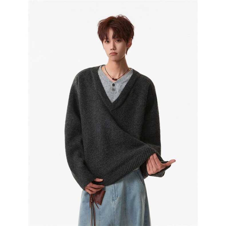 【现货】XZ1218MY9572特价P56简约假两件V领针织衫毛衣,男装针织衫/毛衣,星座1218（原611-3）