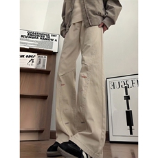 cleanfit纽扣孔刺绣斜切休闲裤男女休闲裤直筒微喇长裤H0794P43，男装休闲裤，星座1013-1