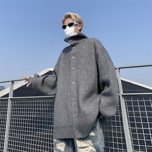 B214-P52 韩版潮牌纽扣套头针织衫秋季新款高领长袖毛衣男装上衣图片