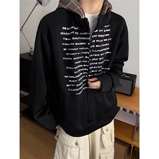 网络图现货美式潮牌连帽拼格子印花卫衣开衫外套R868-P70，男装卫衣，星座1005-4