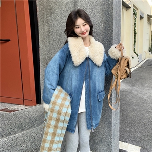 牛仔风毛毛领羽绒服女2025冬季加厚保暖白鸭绒外套小个子休闲宽松图片
