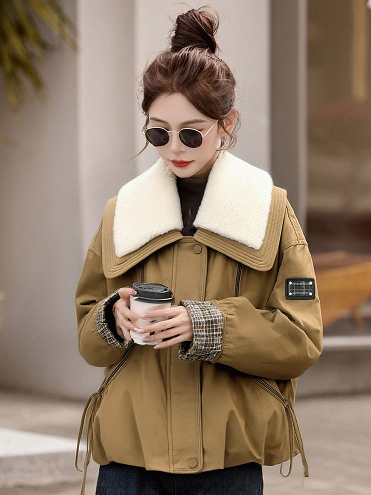 加绒派克棉衣女短款新款宽松设计感洋气小个子加厚棉服冬外套,女装棉衣/棉服,韩蔻秀