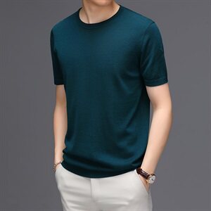 M916050 2021夏季新款桑蚕丝T恤衫男纯色透气短袖白搭男装图片