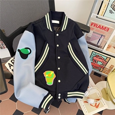 美式拼接徽章刺绣毛呢棒球服夹克男女潮牌外套2025春秋W6716-P68，男装夹克，星座412-1