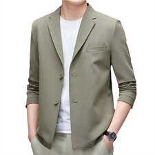 2023秋季新款男装休闲风衣中老年西服纯色上衣外套MNSAX1-P205图片
