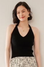 秋冬新款上新无袖挂脖衫女气质纯色山打底衫短款露背背心，女装背心吊带，尚达羊绒