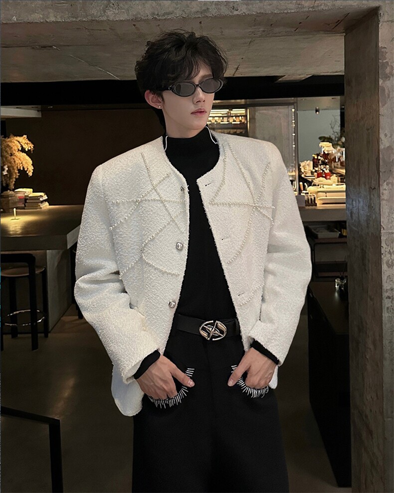 现货25秋冬男士毛呢小香风珍珠夜店毛呢外套XXF37-P148,男装毛呢大衣,电商B288