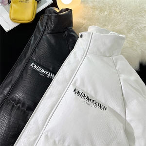 1港风鳄鱼纹棉衣男手塞棉夹克PU皮棉服外套男8507P120控158图片