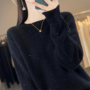 女士羊毛衫羊毛圆领秋冬保暖简约纯色休闲图片