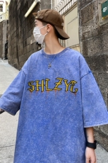B239-1162-P38创意字母印花复古水洗做旧半袖重磅短袖T恤美式，男装T恤，星座514-2(原B239)