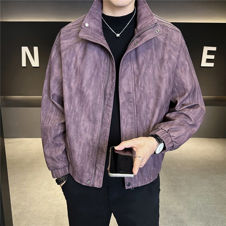 2026新款春季美式复古皮衣外套男款立领机车皮夹克A313-2597-P165,男装夹克,电商A313