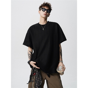 夏季老钱风圆领短袖T恤重磅肌理感面料针织上衣D406 P38图片