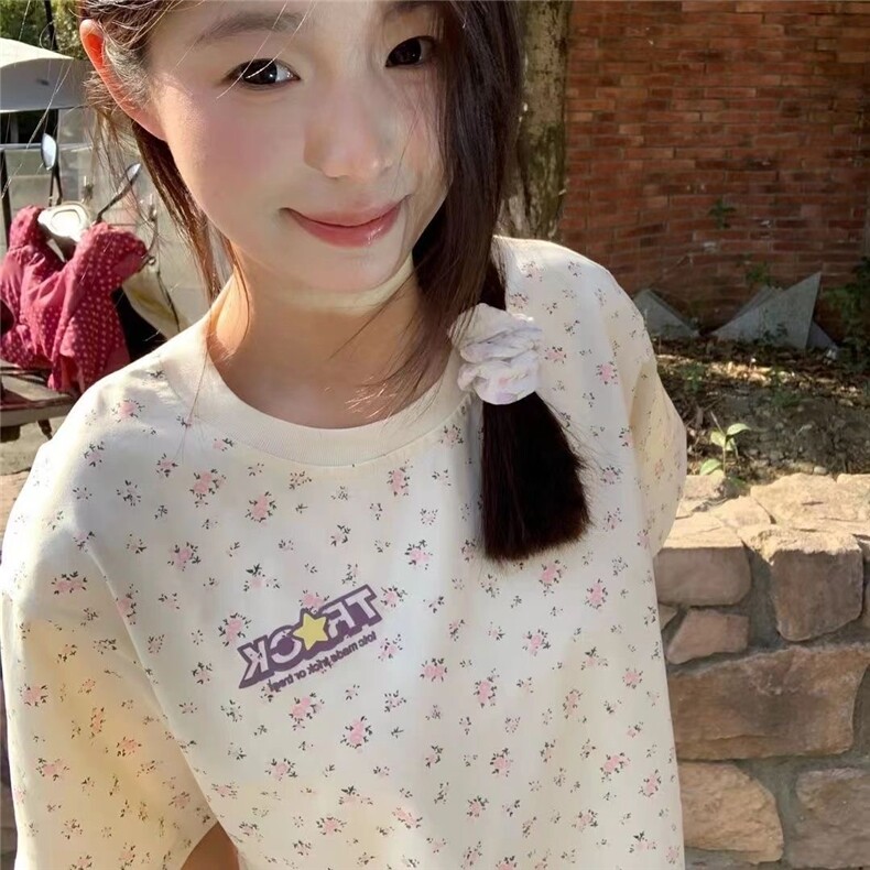 H0503-p30甜美碎花短袖发泡印花t恤女夏,女装T恤,星座617A-2