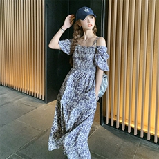 【新款现货】夏季碎花连衣裙可一字肩82370-P115-K168，女装连衣裙，一九零
