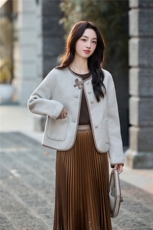 韩版撞色小香风双面羊绒上衣女2025秋冬季新款超好看显瘦呢子外套，女装双面呢大衣，2B115