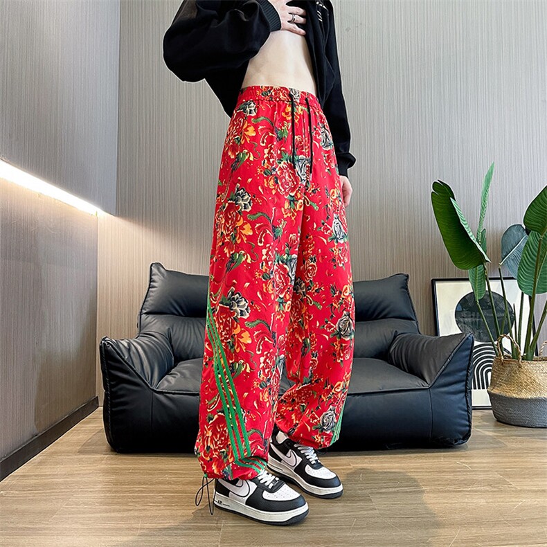 KF1条纹大花休闲裤九分哈伦运动新中式汉服表演出男女裤子团队潮,男装民族服装,星座115A-2