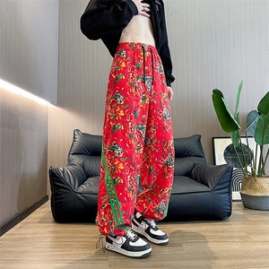 KF1条纹大花休闲裤九分哈伦运动新中式汉服表演出男女裤子团队潮
