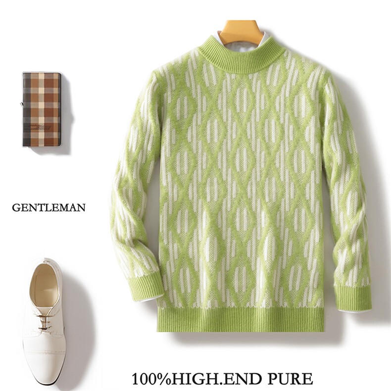 时尚男秋冬新款羊毛拼色半高领毛衣品质保暖针织衫经典百搭款型，男装羊毛衫，邓利维
