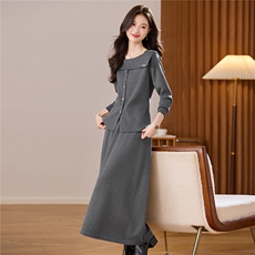 法式优雅风一字肩针织衫半身裙套装女秋冬新款气质显瘦毛衣两件套，女装羊毛衫，艾米