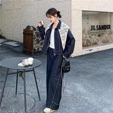 【新品】牛仔套装短外套+弯刀裤两件套带蕾丝披肩，女装套装/套裙，2B076