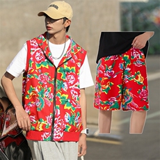 TZ002东北大花休闲连帽马甲坎肩背心男女团队服短裤运动套装汉服，男装背心/马甲，星座115A(原星座507）