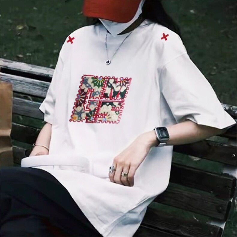美式复古纯棉T恤短袖男款夏季ins创意刺绣个性高街黑色半袖上衣,男装T恤,星座1210-1