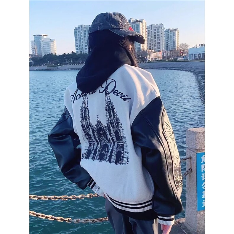 1506/QF8200/P80美式复古翻领重工刺绣棒球服外套男痞帅情侣夹克,男装夹克,星座1506