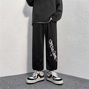 现货2025四季新款抽绳束脚运动印花男港风休闲裤D201-DM79-P45，男装休闲裤，电商D321-1