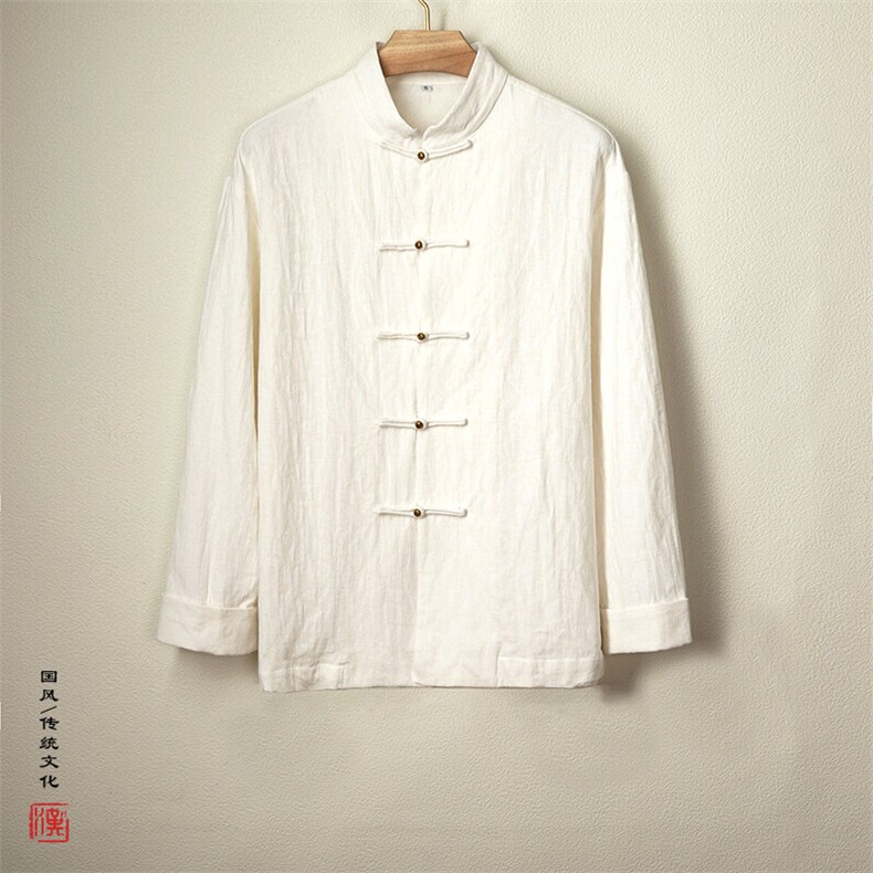 春夏新款风男装棉麻提花男士唐装长袖衬衫C188P85图片