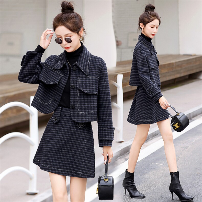 2024冬季新款羊毛外套气质半身裙小香风大衣，女装套装/套裙，半夏