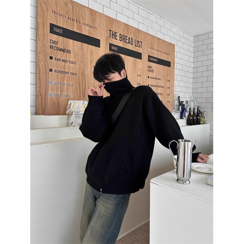 立领针织棉服宽松棉服加厚保暖棉袄ins简约夹棉开衫外套 MY41图片