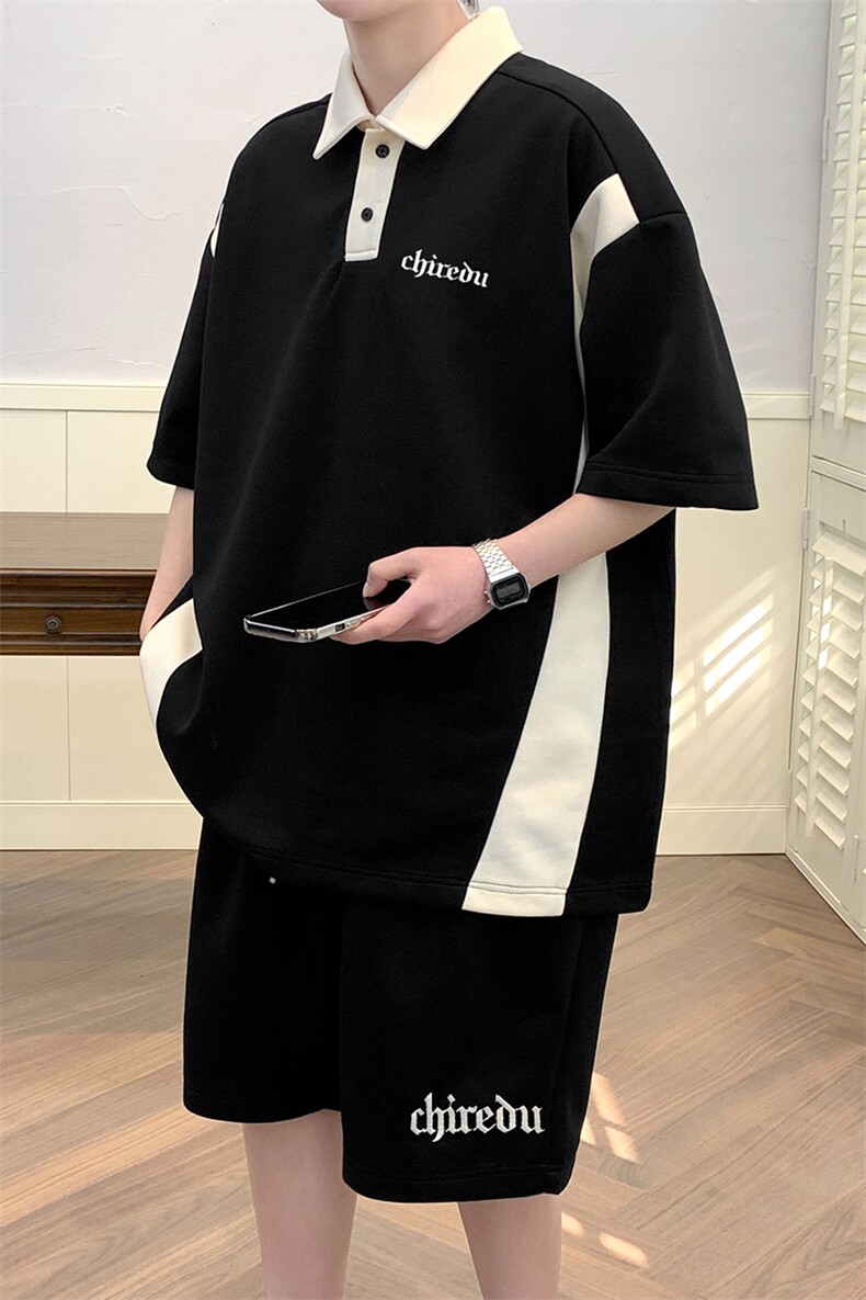 夏上新学生翻领半袖Polo衫时尚刺绣短袖套装男女7800-P70控价98,男装Polo衫,电商A441-1