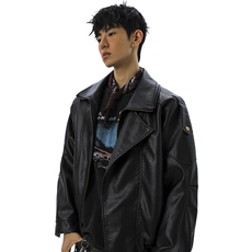 荔枝纹高端双层领廓形设计大码M-5XL机车皮衣JK78095特P118控178，男装皮衣，星座227-7