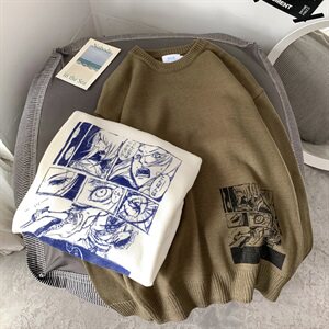 秋冬chic网红漫画情侣毛衣上衣针织衫保暖时尚毛衣男T015图片