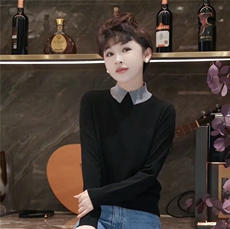 2025年秋季时尚百搭通勤简约休闲拼色领半高，女装羊毛衫，晨旭羊绒