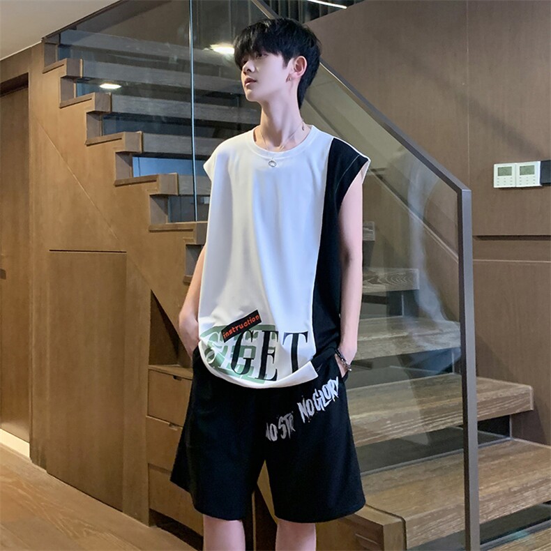 夏季无袖背心t恤短裤两件套装2403特P45控68,男装T恤,电商A309