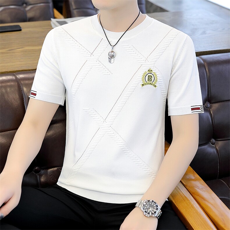 夏季薄款男士圆领短袖t恤时尚休闲2023新款打底衫修身上衣服体恤,男装T恤,电商B212（原钱塘6029）