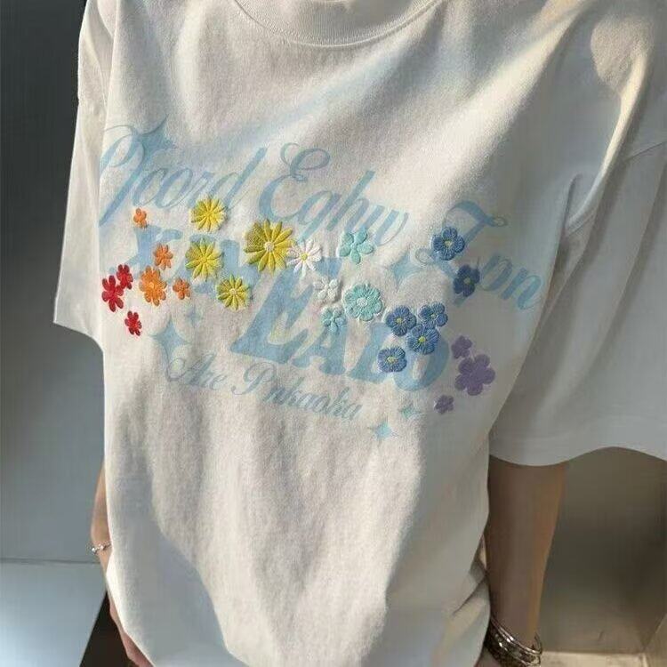 美式潮牌重磅刺绣短袖t恤宽松百搭纯棉情侣上衣KTX5529图片