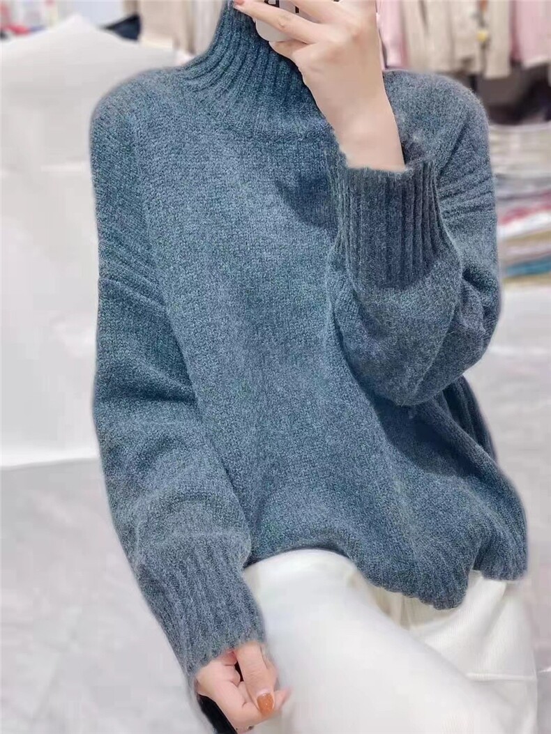 女士秋季新款时尚简约百搭宽松高领慵懒毛衣,女装羊毛衫,悦玛羊绒