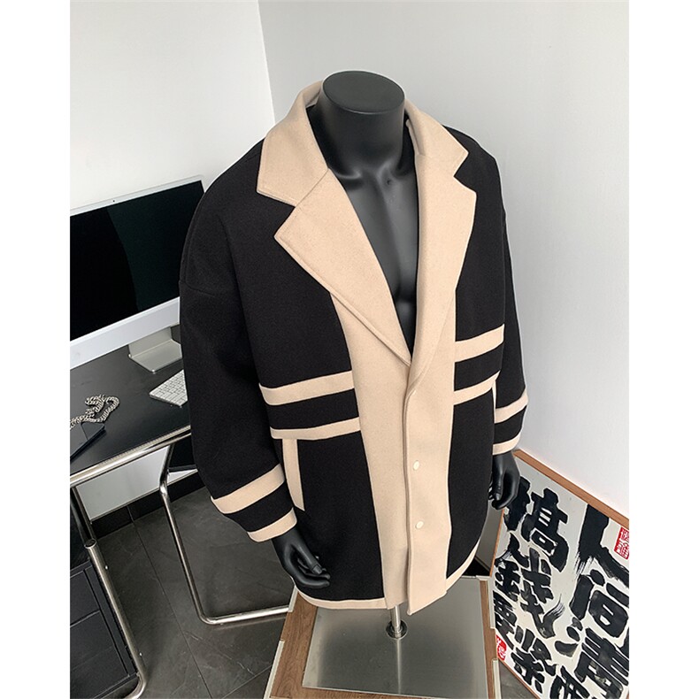 中长款男装呢料呢子风衣24冬季撞色毛呢大衣XZ514-2-F528-P135,男装风衣,星座514-2(原B239)