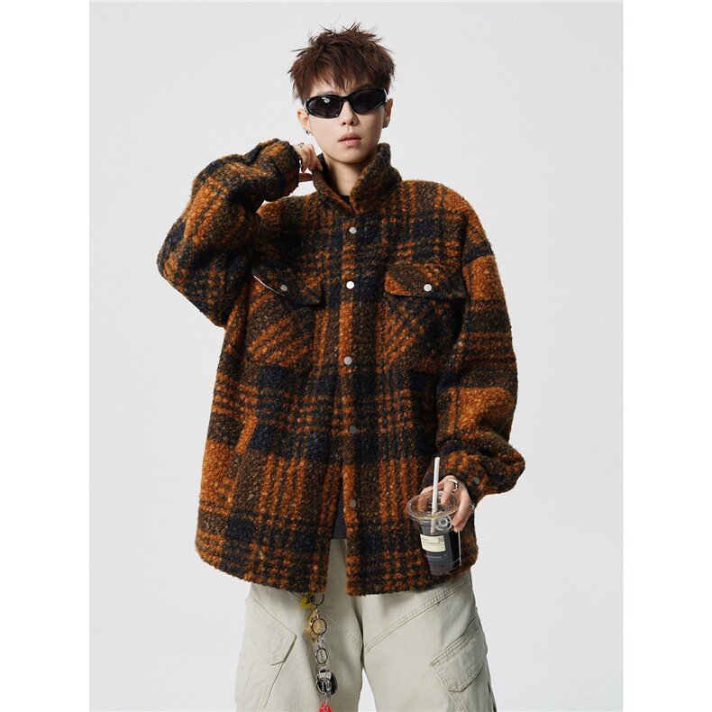 粗花呢格纹棉服复古大码夹棉加厚小香风毛圈格子呢外套LF101特P95,男装棉衣,电商B215
