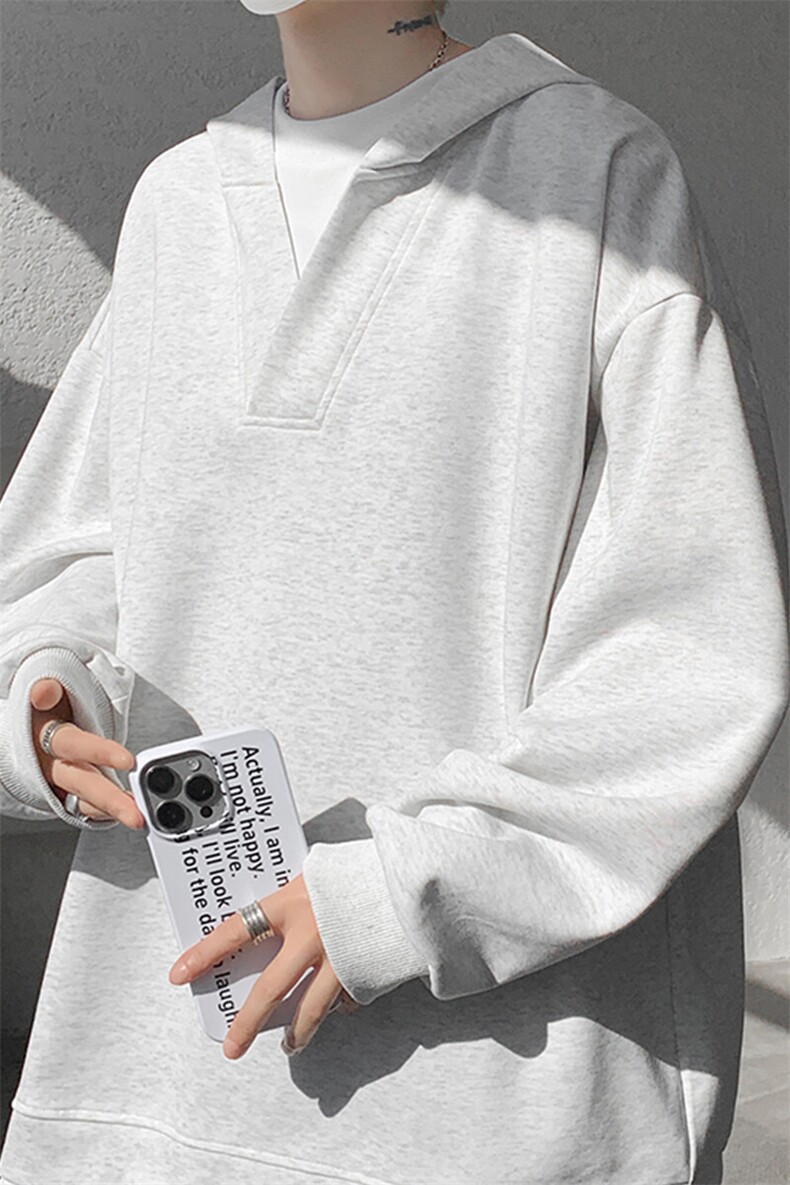 8XL-M叠穿假两件卫衣重磅连帽V领拼接套头衫宽松大码外套WY006P65,男装卫衣,电商B312