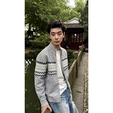费尔岛立领毛衣开衫外套男秋冬针织衫M03-P70，男装针织衫/毛衣，星座208-5