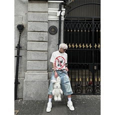 现货~美式高街工装牛仔短裤男复古宽松直筒中裤七分裤A3125-特P45，男装牛仔裤，星座1004-3
