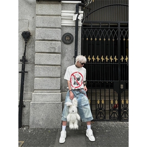 现货~美式高街工装牛仔短裤男复古宽松直筒中裤七分裤A3125-特P45图片