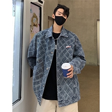 港风格子牛仔定制面料夹克男：70%棉30%聚酯纤维NZ77090P95控138，男装夹克，星座227-7