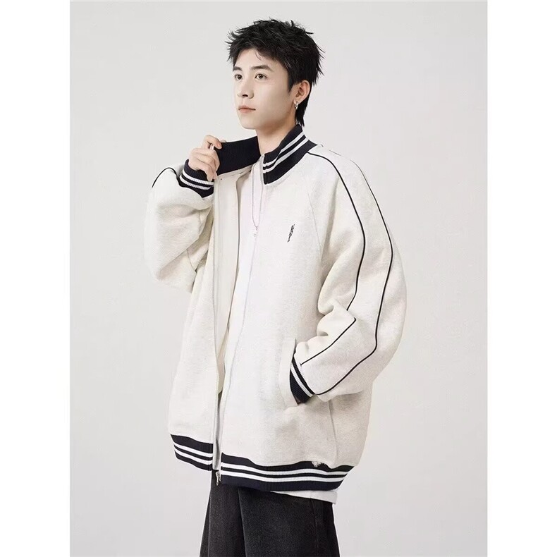 美式条纹棒球服男女春秋新款立领卫衣休闲加绒夹克外套GA1081P62,男装夹克,星座1013-5
