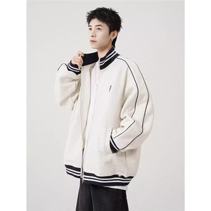 美式条纹棒球服男女春秋新款立领卫衣休闲加绒夹克外套GA1081 P62图片
